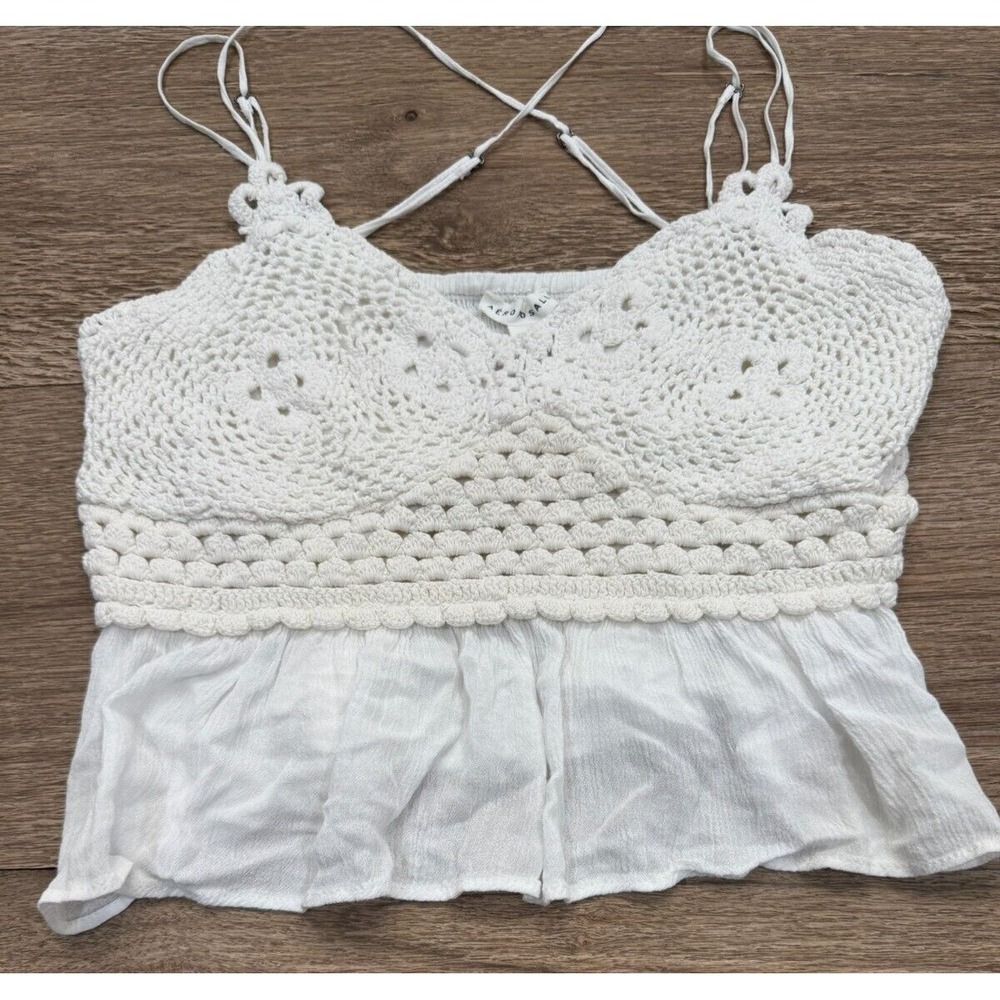 Aeropostale Sz. Large White Summer Crochet Spaghetti Strap Crop Top Lined